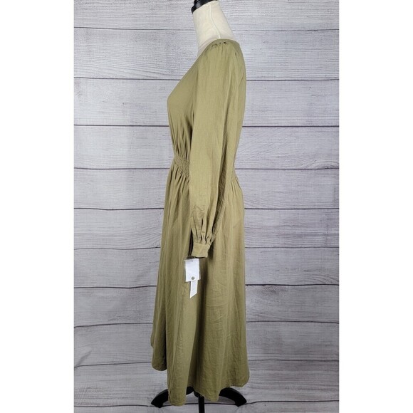 Treasure & Bond V-Neck Long Sleeve Smocked Midi Dress Olive Green Size X-Small - Picture 5 of 11